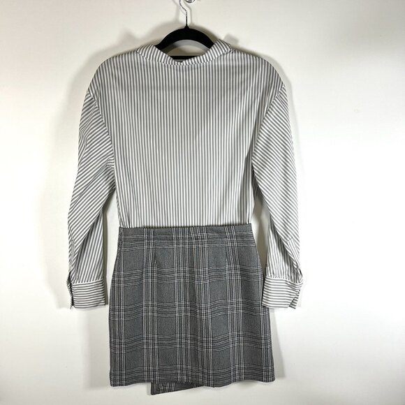 Maje Shirt Skirt Dress Gray And Black Plaid Women’s Size 2/medium Office Classy - Picture 7 of 9